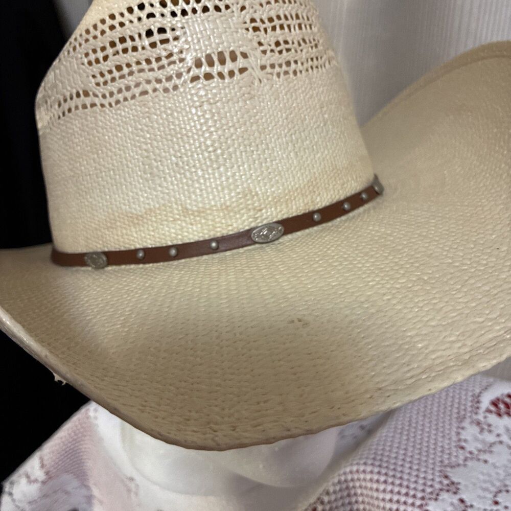 Eddy Bros Straw Cowboy Western Hat Bangora Size 7.5 Cream - Picture 7 of 14